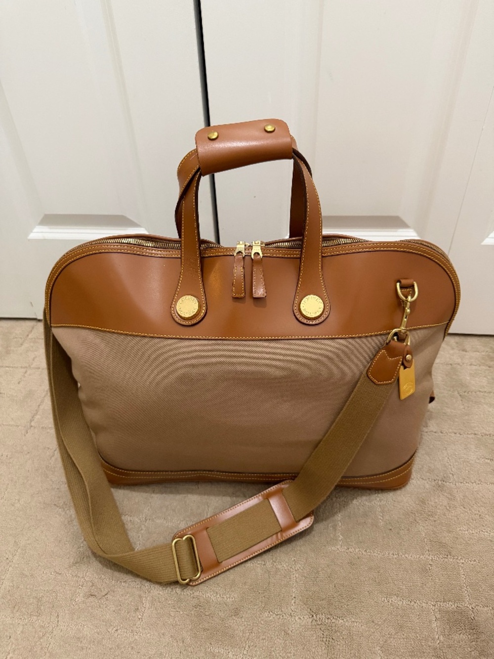 Vintage Dooney & Bourke Cabriolet Weekend Duffle Bag Brown Leather 17"×9"x 15"